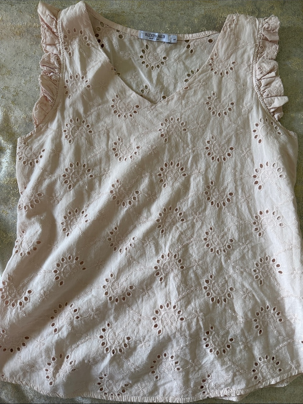 Madewell Blush Eyelet Ruffle Sleeve V-Neck Tank